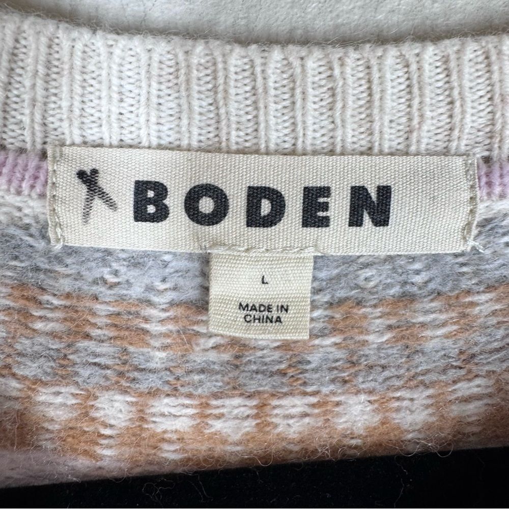 Boden Edie Fair Isle Sweater Camel Melange Brown Pink Classic Women’s Large - Picture 2 of 5